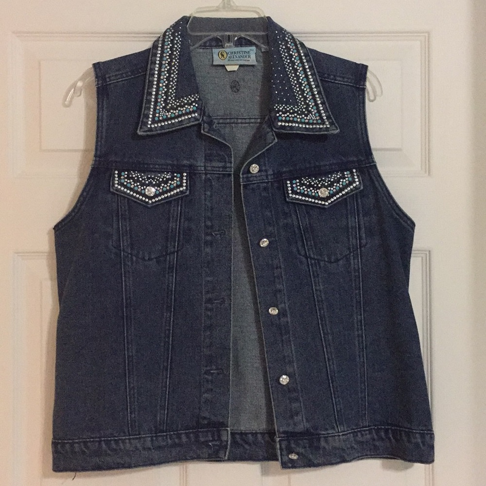 Jeans vest with beaded with crystal and turquoise